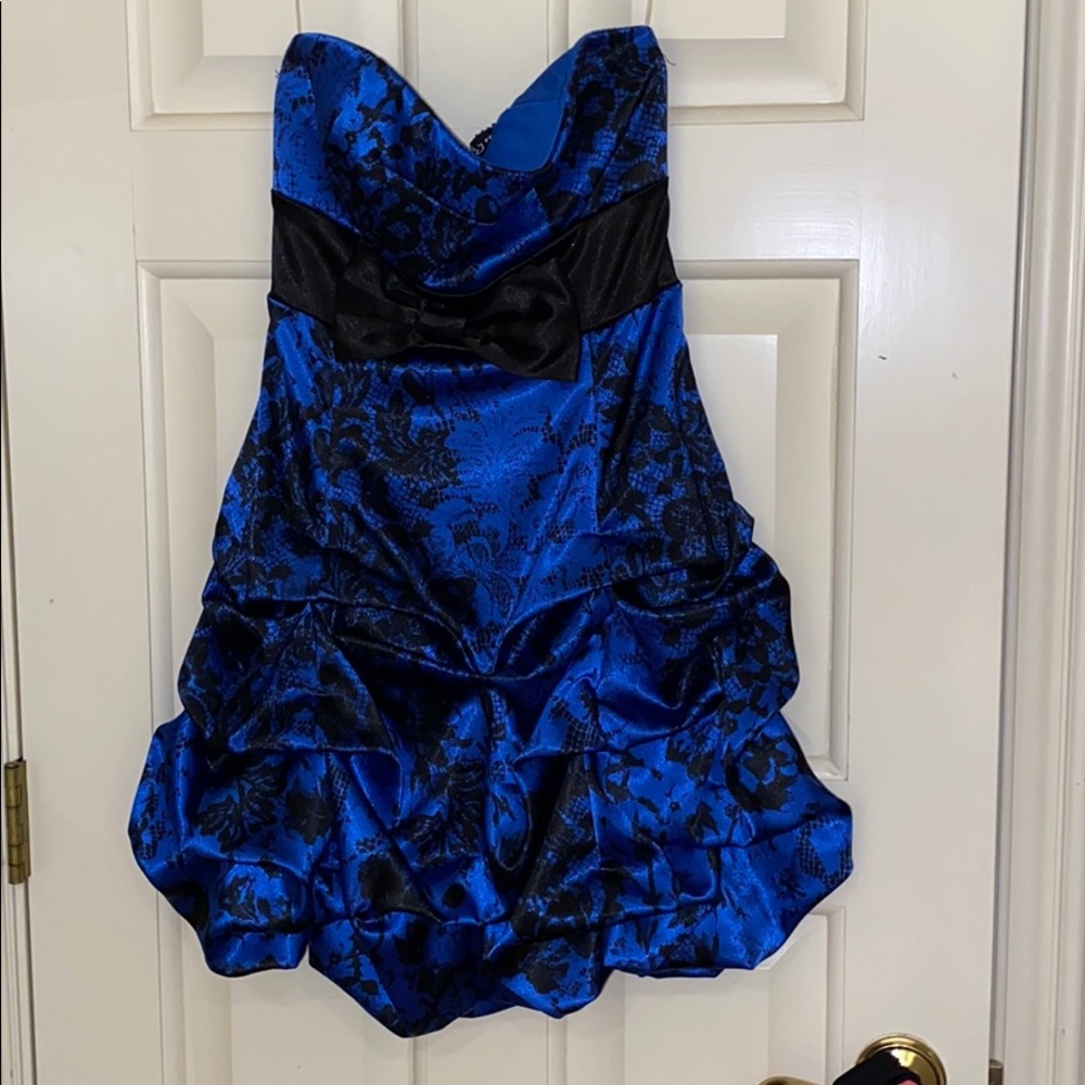 Blue and black lace cocktail dress